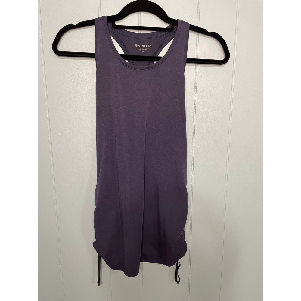 Athleta Women's‎ Medium Blue Racerback Ruched Side Drawstring Tank Top